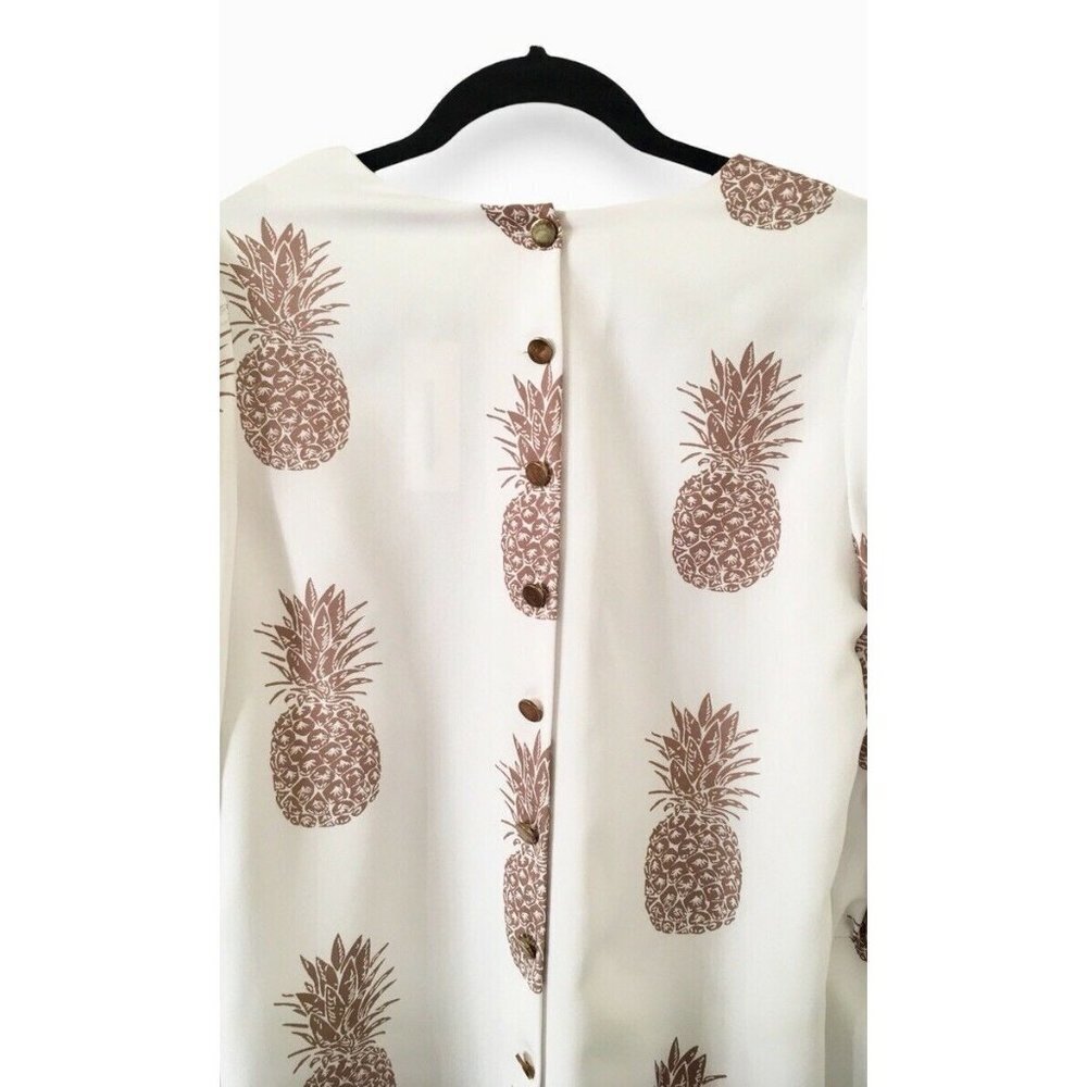 NWT CBR Chic Boutique Rose Pineapple Print BOHO Classic Couture Blouse Top​​​ - Picture 9 of 13